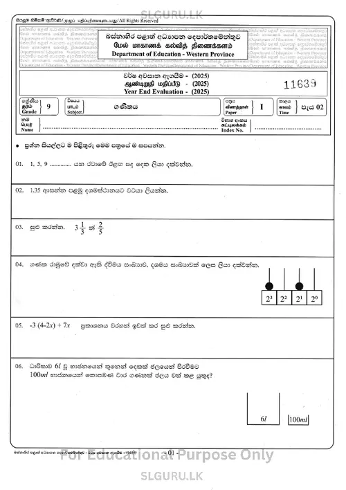 Grade 9 Maths Third Term 2025 Western Province (SM) thumbnail